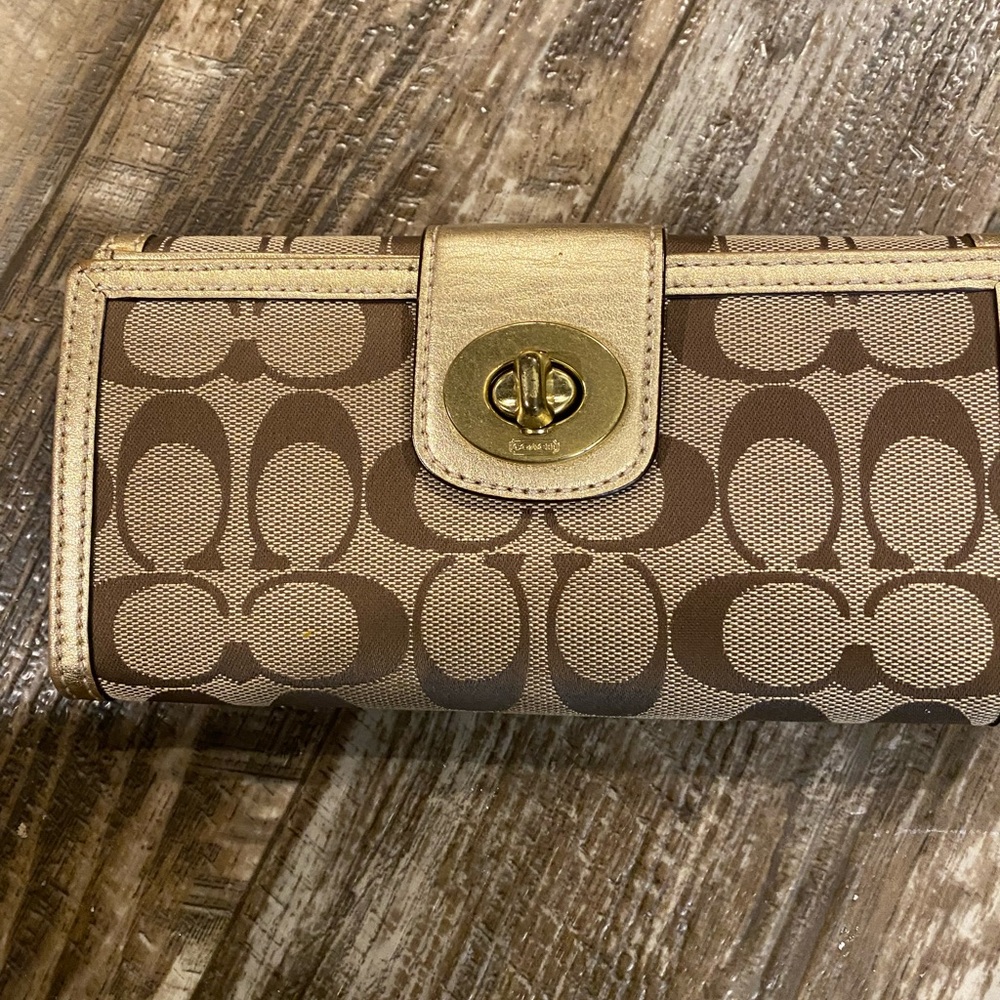 Coach Gold Wallet with Signature Design